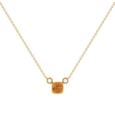 Luvmyjewelry Cushion Cut Citrine & Diamond 14k Gold Birthstone Necklace In Yellow Gold