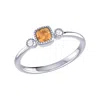 Luvmyjewelry Cushion Cut Citrine & Diamond Birthstone Ring In 14k Gold In Silver