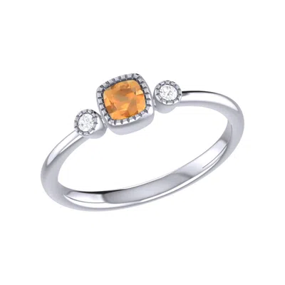 LUVMYJEWELRY CUSHION CUT CITRINE & DIAMOND BIRTHSTONE RING IN 14K GOLD