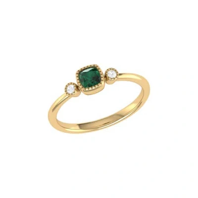 Luvmyjewelry Cushion Cut Emerald & Diamond Birthstone Ring In Yellow Gold