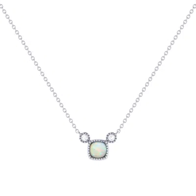 Luvmyjewelry Cushion Cut Opal & Diamond Birthstone Necklace In 14k Gold In Silver