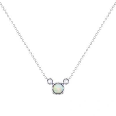 Luvmyjewelry Cushion Cut Opal & Diamond Birthstone Necklace In White Gold