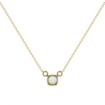 Luvmyjewelry Cushion Cut Opal & Diamond Birthstone Necklace In Yellow Gold