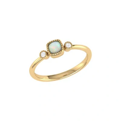 Luvmyjewelry Cushion Cut Opal & Diamond Birthstone Ring In Yellow Gold