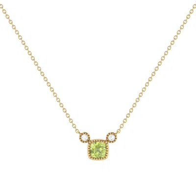 Luvmyjewelry Cushion Cut Peridot & Diamond Birthstone Necklace In 14k Gold In Pink
