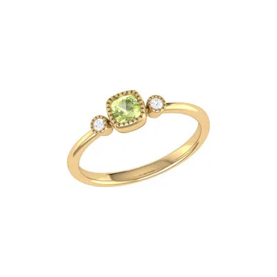 LUVMYJEWELRY CUSHION CUT PERIDOT & DIAMOND BIRTHSTONE RING IN 14K GOLD
