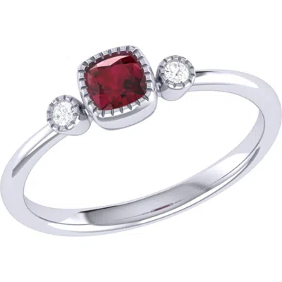 Luvmyjewelry Cushion Cut Ruby & Diamond Birthstone Ring In 14k Gold In White Gold