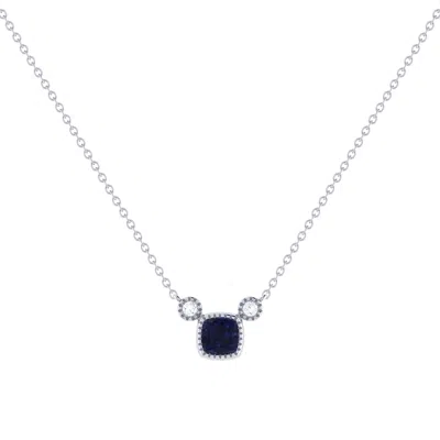 Luvmyjewelry Cushion Cut Sapphire & Diamond 14k Gold Birthstone Necklace In Metallic