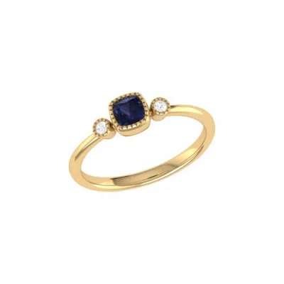 Luvmyjewelry Cushion Cut Sapphire & Diamond Birthstone Ring In Yellow Gold