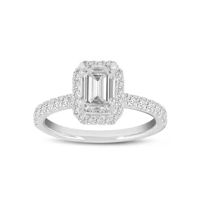 LUVMYJEWELRY CZARINA 14K WHITE GOLD EMERALD CUT LAB GROWN DIAMOND HALO ENGAGEMENT RING - 1.75 CTW