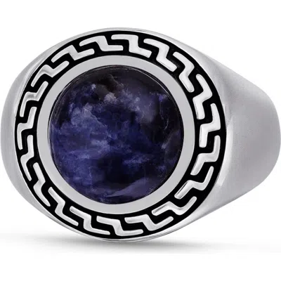 Luvmyjewelry Dark Blue Sodalite Sterling Silver Signet Men Ring