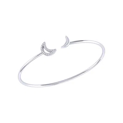 Luvmyjewelry Date Night Double Crescent Sterling Silver Diamond Adjustable Cuff In Metallic