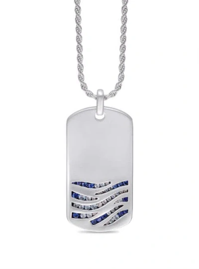Luvmyjewelry Deep Blue Sea Sapphire & Topaz Silver Tag Necklace