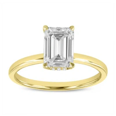 Luvmyjewelry Delphine 14k Yellow Gold Emerald Cut Lab Grown Diamond Hidden Halo Engagement Ring