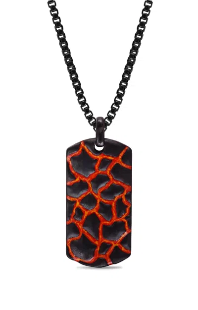 Luvmyjewelry Earth Fire Silver & Enamel Tag Necklace In Grey