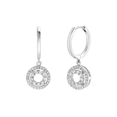 Luvmyjewelry Genevieve Pave Round Diamond Drop Huggie Hoop Earrings In 14k Gold In White