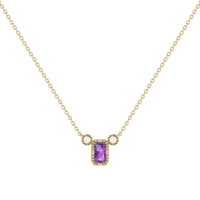 Luvmyjewelry Emerald Cut Amethyst & Diamond Birthstone Necklace In 14k Gold In Yellow