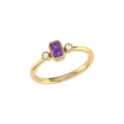 LUVMYJEWELRY LUVMYJEWELRY EMERALD CUT AMETHYST & DIAMOND BIRTHSTONE RING 