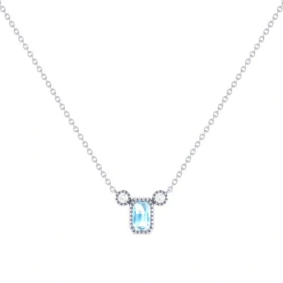 Luvmyjewelry Emerald Cut Aquamarine & Diamond Birthstone Necklace In White Gold