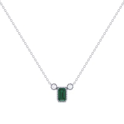 Luvmyjewelry Emerald Cut Emerald & Diamond Birthstone Necklace In 14k Gold In Silver