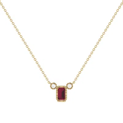 Luvmyjewelry Emerald Cut Ruby & Diamond Birthstone Necklace In Yellow Gold