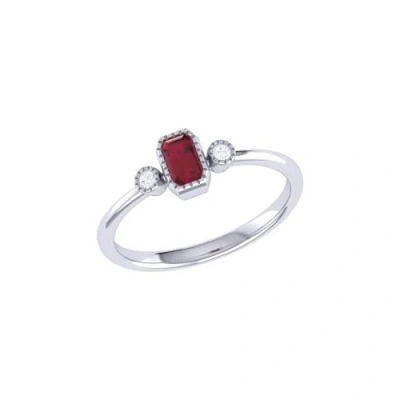 Luvmyjewelry Emerald Cut Ruby & Diamond Birthstone Ring In White Gold