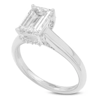 Luvmyjewelry Eris 14k White Gold Emerald Lab Grown Hidden Halo Diamond Engagement Ring - 2.16 Ct