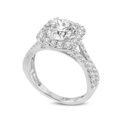 Luvmyjewelry Etoile 14k White Gold Round Cut Lab Grown Diamond Halo Engagement Ring