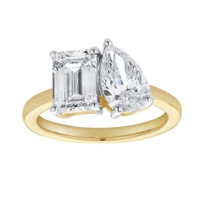 Luvmyjewelry Evermore 14k Gold Toi Et Moi Emerald And Pear Lab Grown Diamond Ring In 14k Yellow Gold