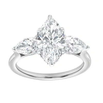 Luvmyjewelry Fallon 3ct Marquise & Pear Three Stone Lab Diamond Ring 14k Gold In Silver
