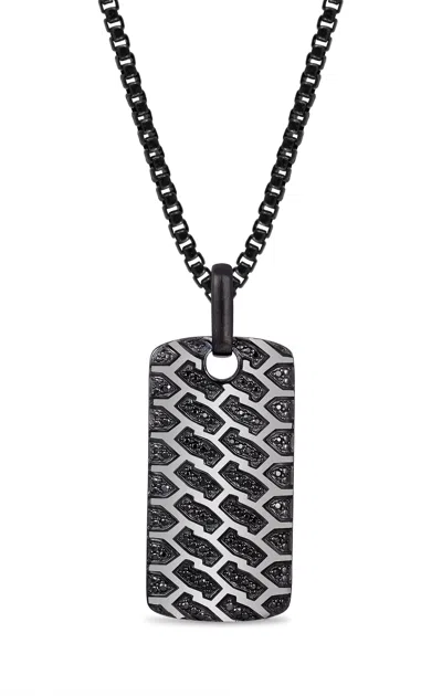 Luvmyjewelry Fast Track Tire Tread Silver & Black Diamond Tag Necklace In Gray
