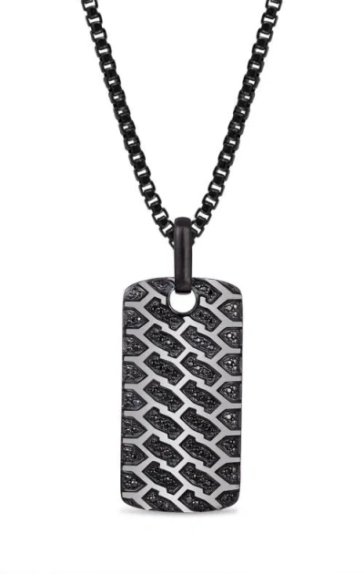 Luvmyjewelry Fast Track Black Rhodium Plated Sterling Silver Tire Tread Black Diamond Tag In Dark Grey