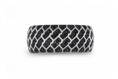 Luvmyjewelry Fast Track Tire Tread Sterling Silver & Black Diamond Ring In Dark Grey