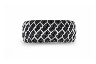 Luvmyjewelry Fast Track Tire Tread Sterling Silver & Black Diamond Ring In Grey