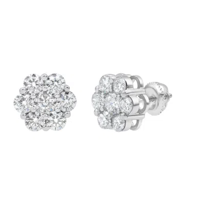 Luvmyjewelry Mirage 14k White Gold Flower Cluster Diamond Unisex Earrings