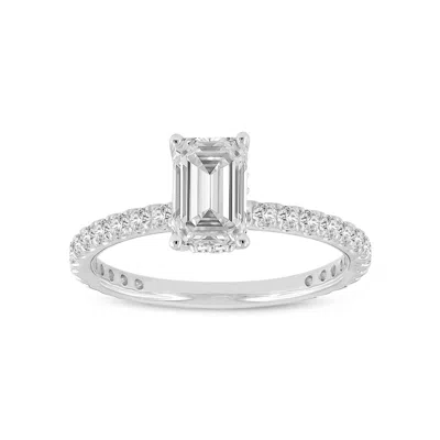 Luvmyjewelry Fiora 14k White Gold Emerald Cut Lab Grown Diamond Hidden Halo Engagement Ring - 1.70 Ctw In Silver