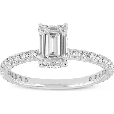 Luvmyjewelry Fiora 14k White Gold Emerald Cut Lab Grown Diamond Hidden Halo Engagement Ring
