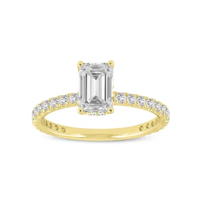LUVMYJEWELRY FIORA 14K YELLOW GOLD EMERALD CUT LAB GROWN DIAMOND HIDDEN HALO ENGAGEMENT RING - 1.65 CTW