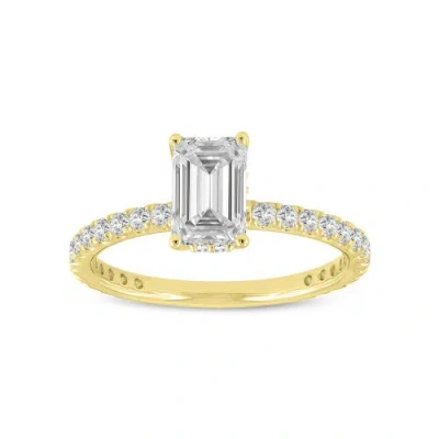 Luvmyjewelry Fiora 14k Yellow Gold Emerald Cut Lab Grown Diamond Hidden Halo Engagement Ring