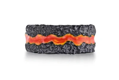 Luvmyjewelry Fire In My Soul Sterling Silver & Enamel Band Ring In Dark Grey