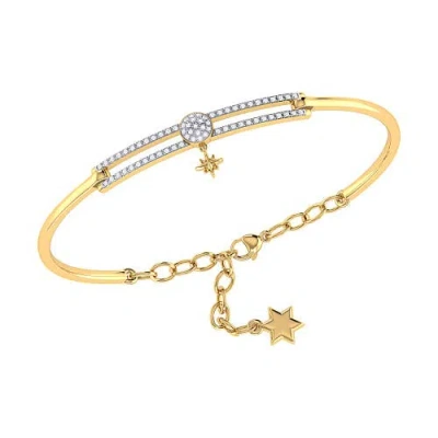 Luvmyjewelry Full Moon North Star Diamond Bangle In 14k Yellow Gold Vermeil On Sterling Silver In 14kt Gold Vermeil On Sterling