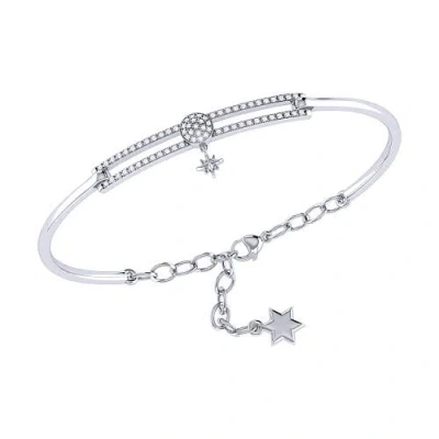 Luvmyjewelry Full Moon North Star Diamond Bangle In Sterling Silver