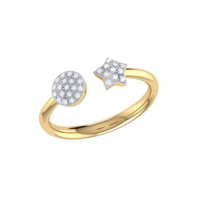 Luvmyjewelry Full Moon Star Sterling Silver Diamond Open Ring In 14kt Gold Vermeil On Sterling