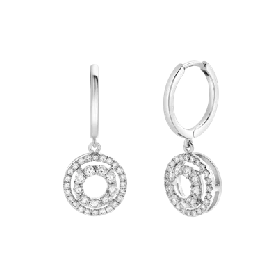 Luvmyjewelry Genevieve Pave Round Diamond Drop Huggie Hoop Earrings In 14k Gold In White