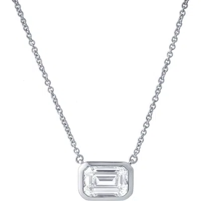 Luvmyjewelry Glinda Emerald East West 14k Gold Lab Grown Diamond Bezel Necklace In Silver