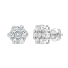 Luvmyjewelry Blossom 14k White Gold Flower Cluster Diamond Unisex Earrings In 14k White Gold