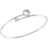 Luvmyjewelry Half Moon Star Sterling Silver Diamond Adjustable Bangle In Silver