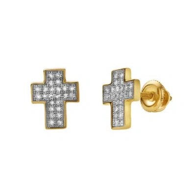 Luvmyjewelry Heavens Cross  10k Yellow Gold Cluster Diamond Unisex Earrings