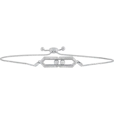 Luvmyjewelry Hexagonal Kinetic Slider Bolo Adjustable Diamond Bracelet In 14k White Gold