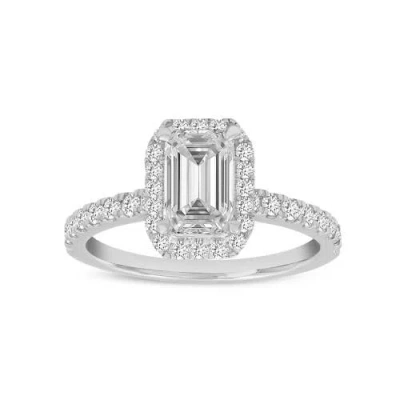 Luvmyjewelry Ivey 14k White Gold Emerald Cut Lab Grown Diamond Halo Engagement Ring